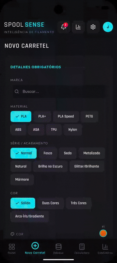Demonstração do recurso Banco global de taras para pesar com confiança no app SpoolSense