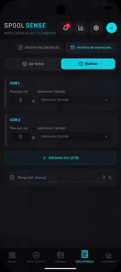 Demonstração do recurso Previsibilidade antes de apertar Print no app SpoolSense